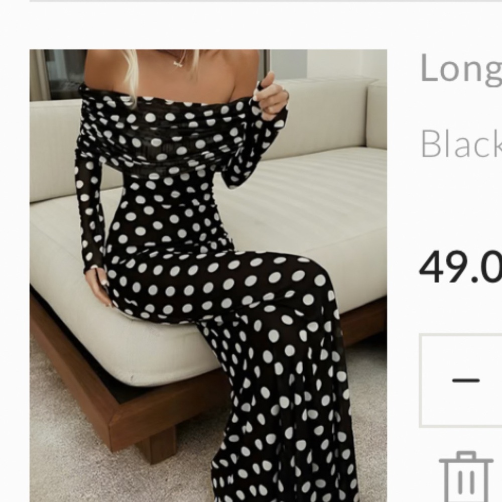 Commense Black and White Polka Dot Off-Shoulder Maxi Dress